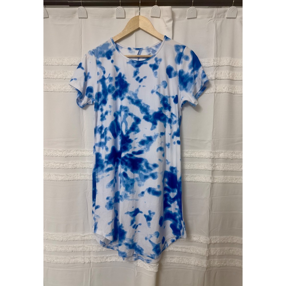 Bobbie Brooks Womens Blue White Tie Dye Short Sleeve T-Shirt Dress Knee Length M